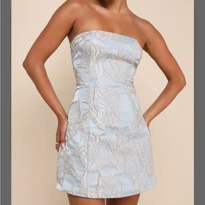 Aesthetic Pose Sage and Gold Jacquard Strapless Mini Dress size Small